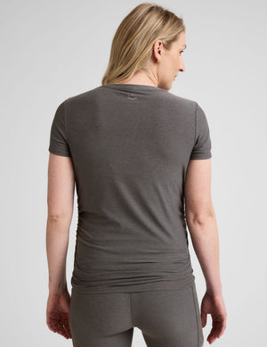 grey short sleeve maternity top. 