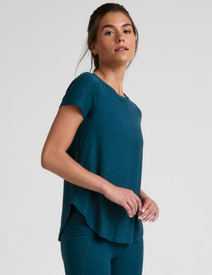 blue relaxed fit short sleeve shirt. 