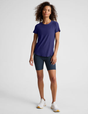 blue short sleeve lightweight classic scoop neck t-shirt. 