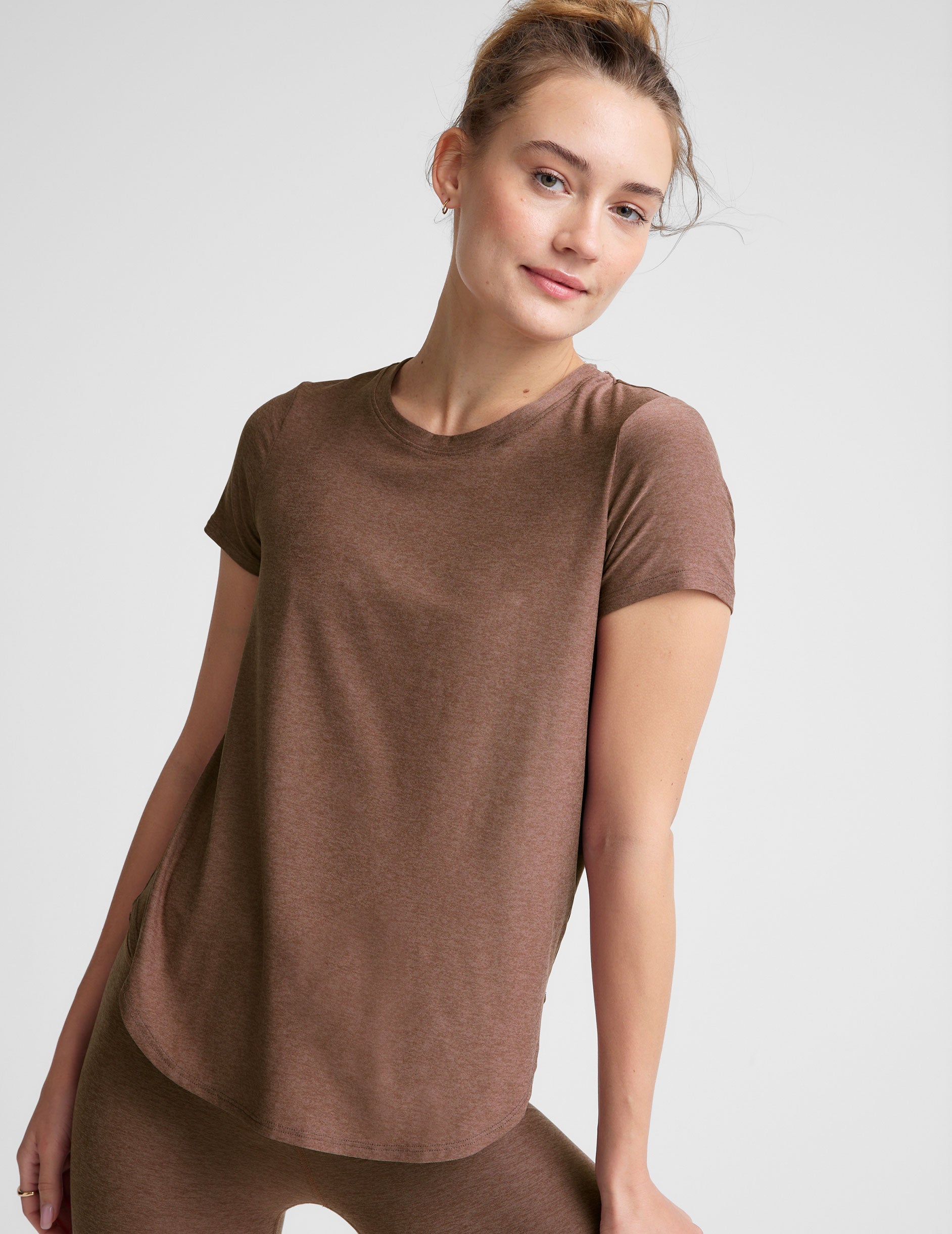 brown short sleeve top