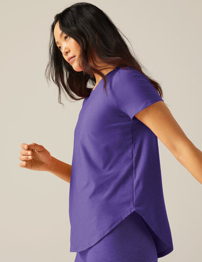 purple short sleeve top