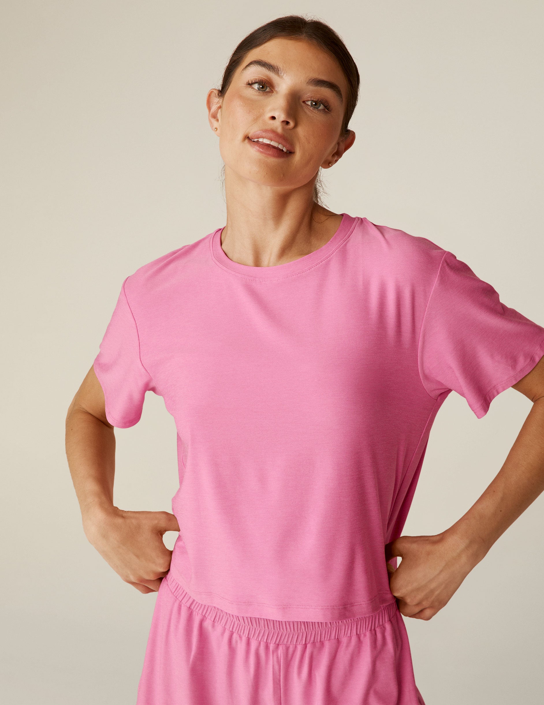 pink short sleeve sleep shirt. 