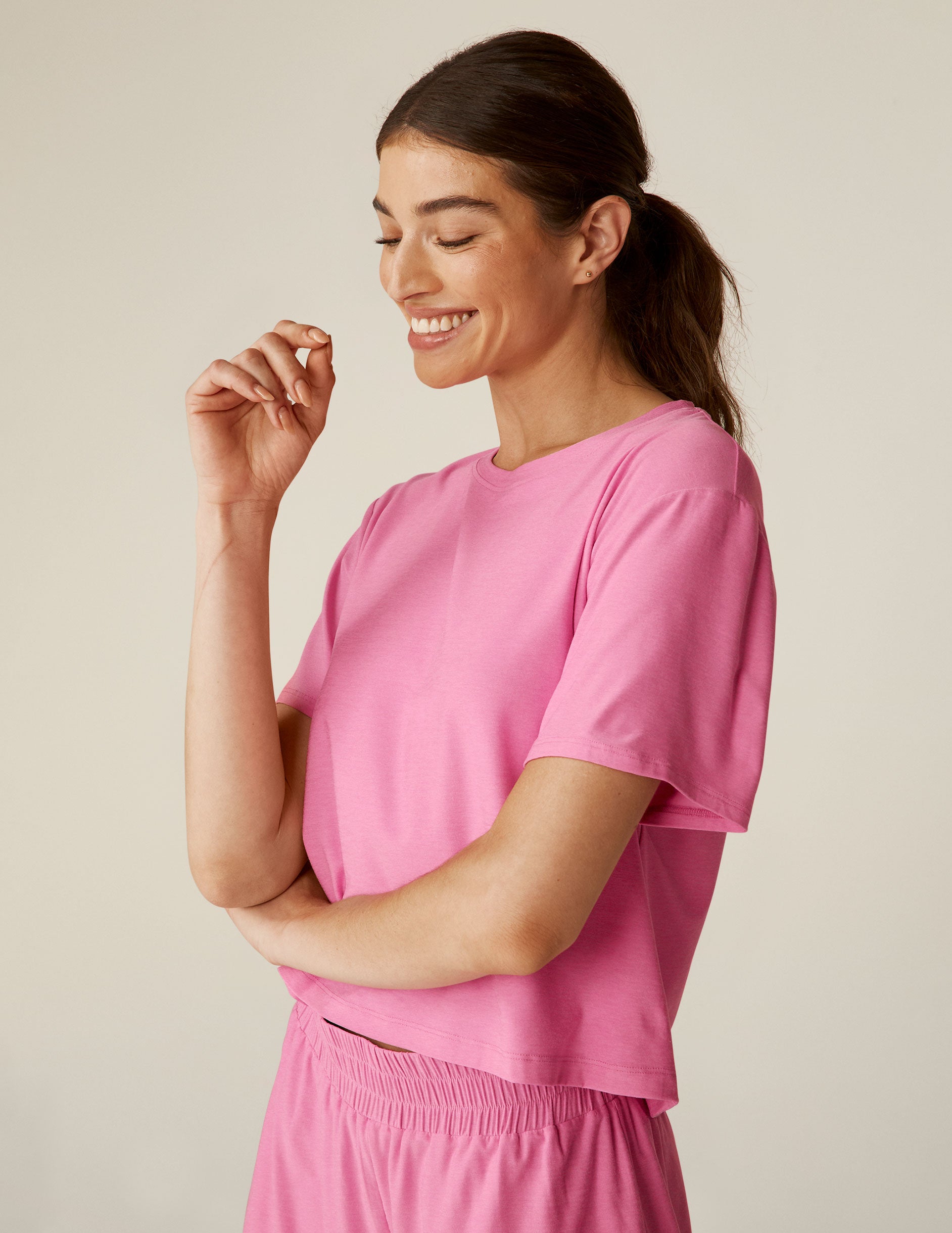 pink short sleeve sleep shirt. 