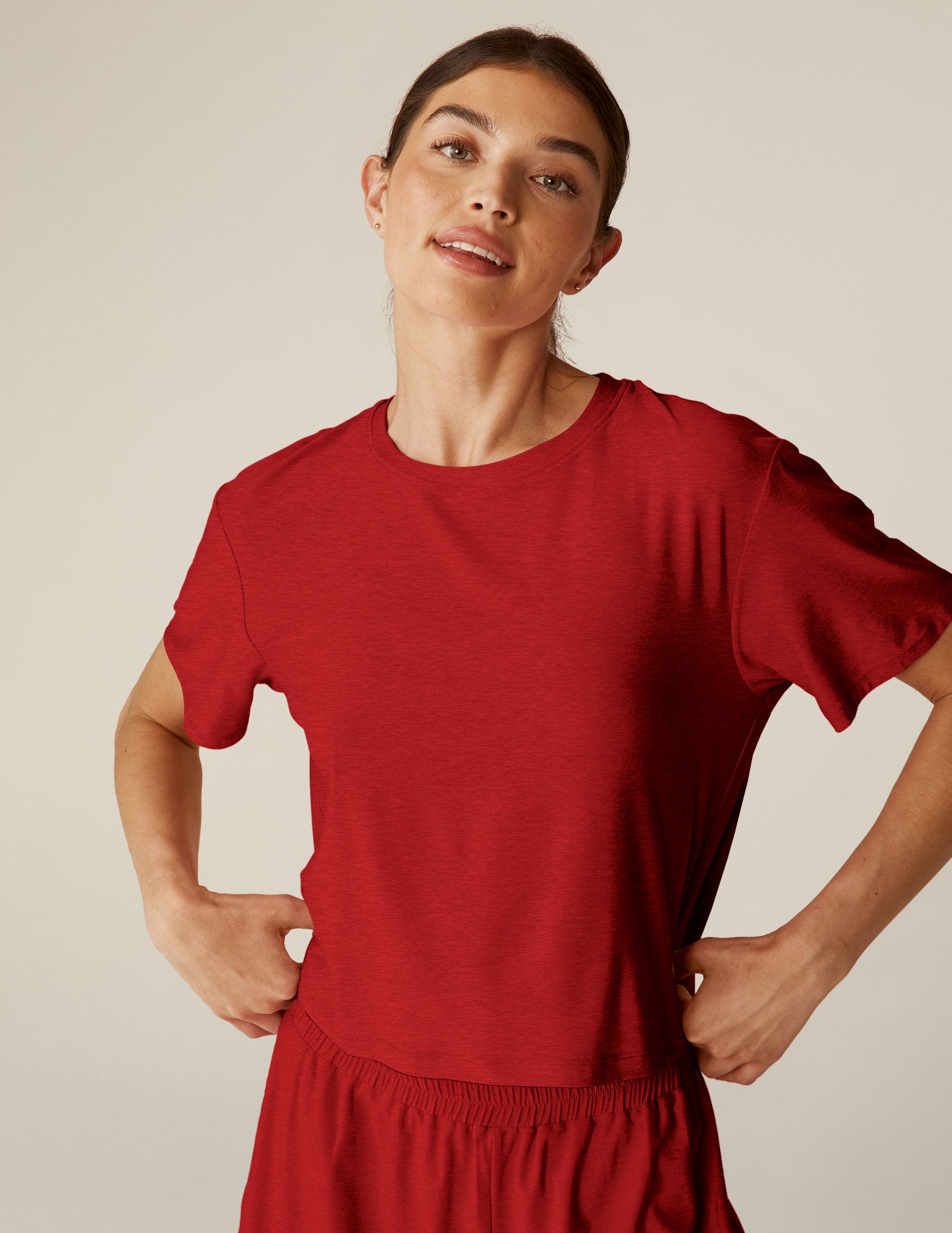 red short sleeve cropped sleep tee. 