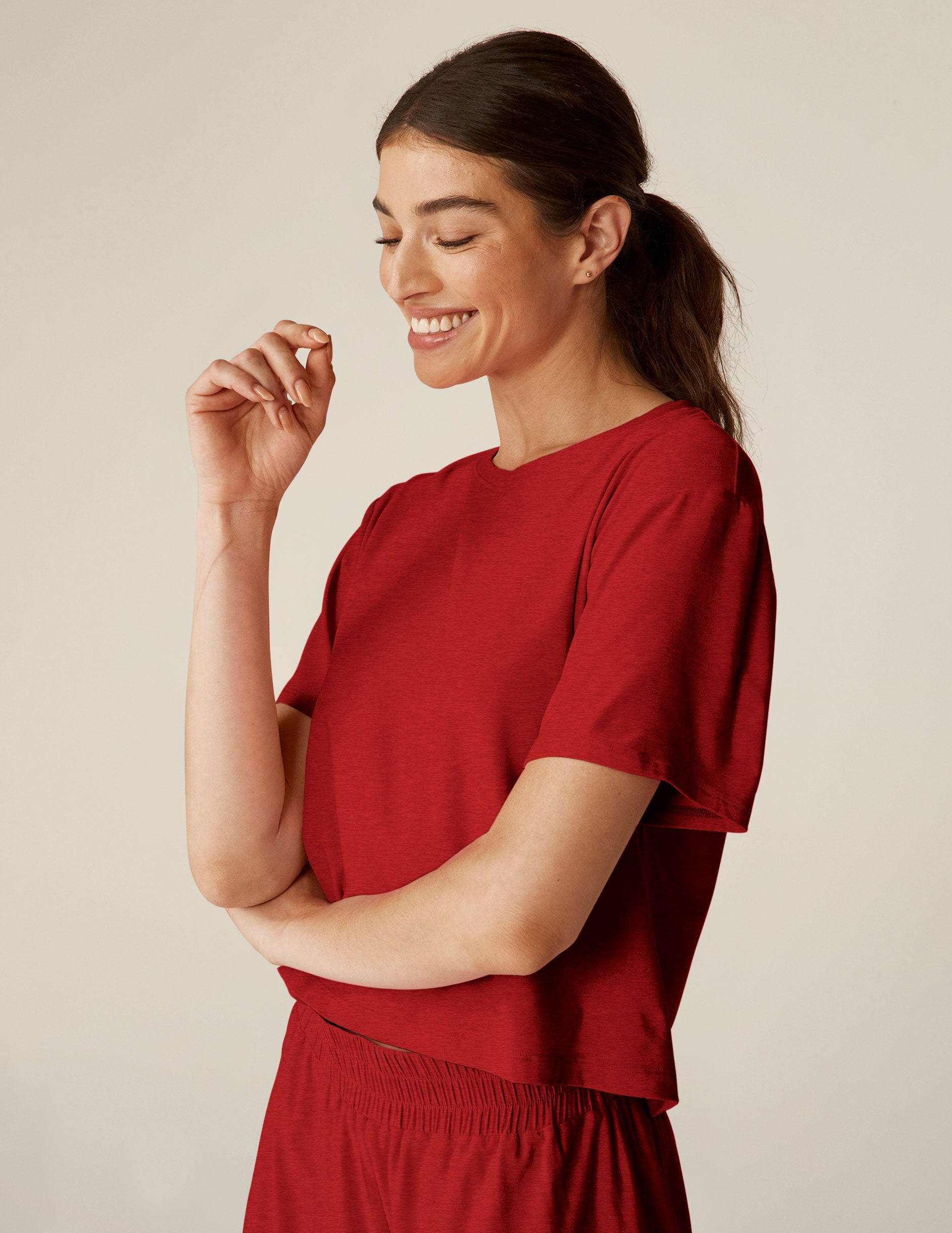 red short sleeve cropped sleep tee. 