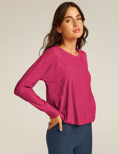 red long sleeve pullover top