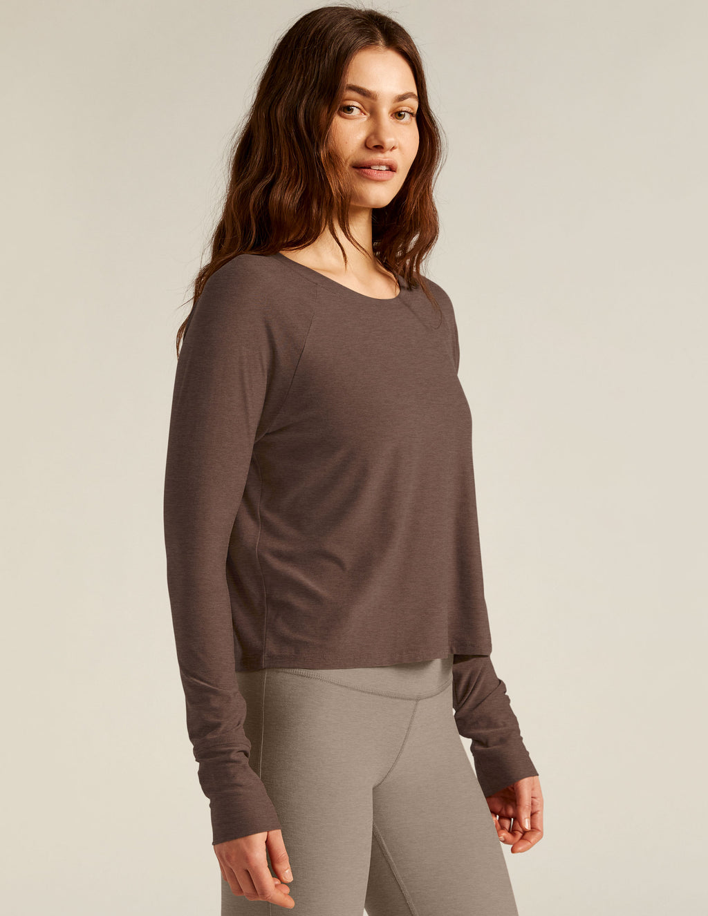 Beyond Yoga Open Back Long Sleeve Top Size Medium Gray