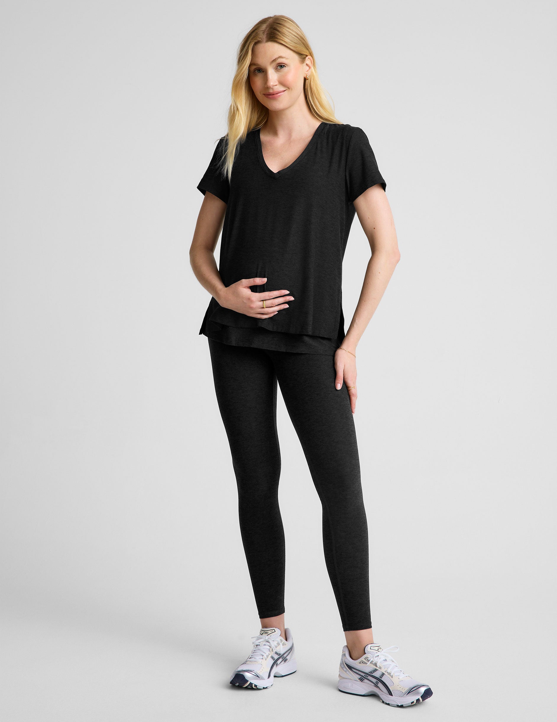 black maternity v neck nursing top