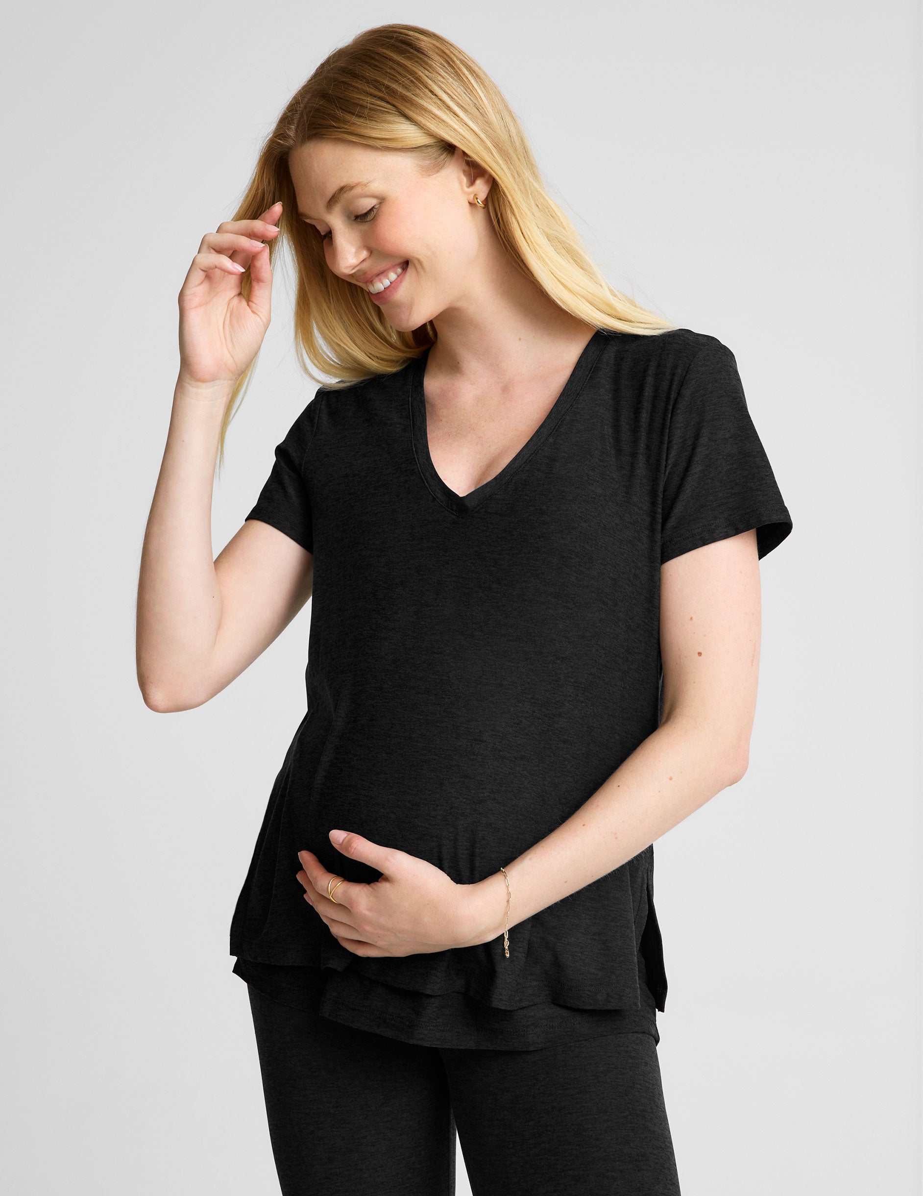 black maternity v neck nursing top