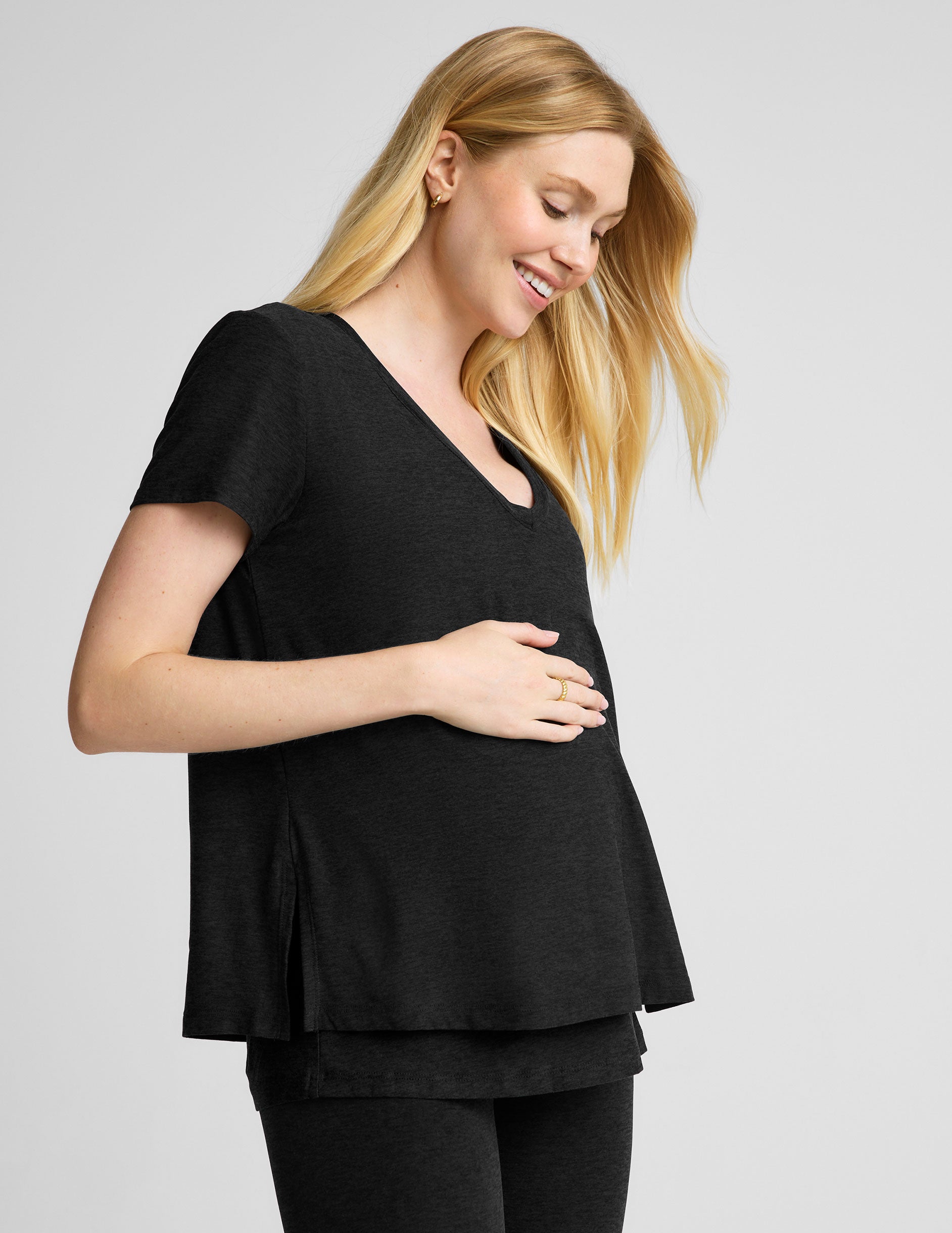 black maternity v neck nursing top