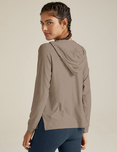 brown v neck hoodie with split detail at sides