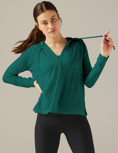 green v-neck hoodie pullover