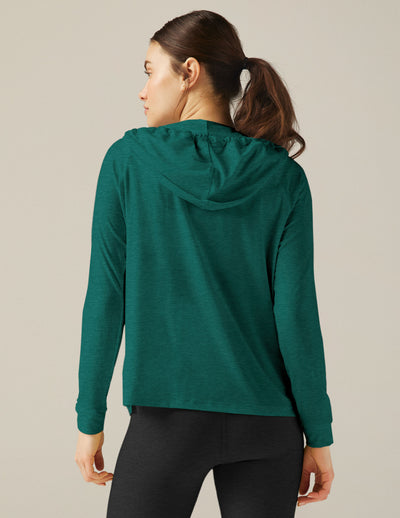 green v-neck hoodie pullover