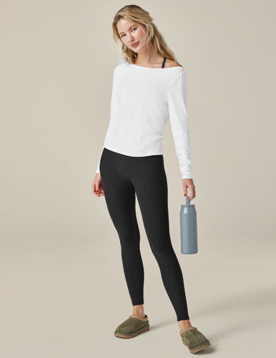 white wide neck fitted long sleeve top