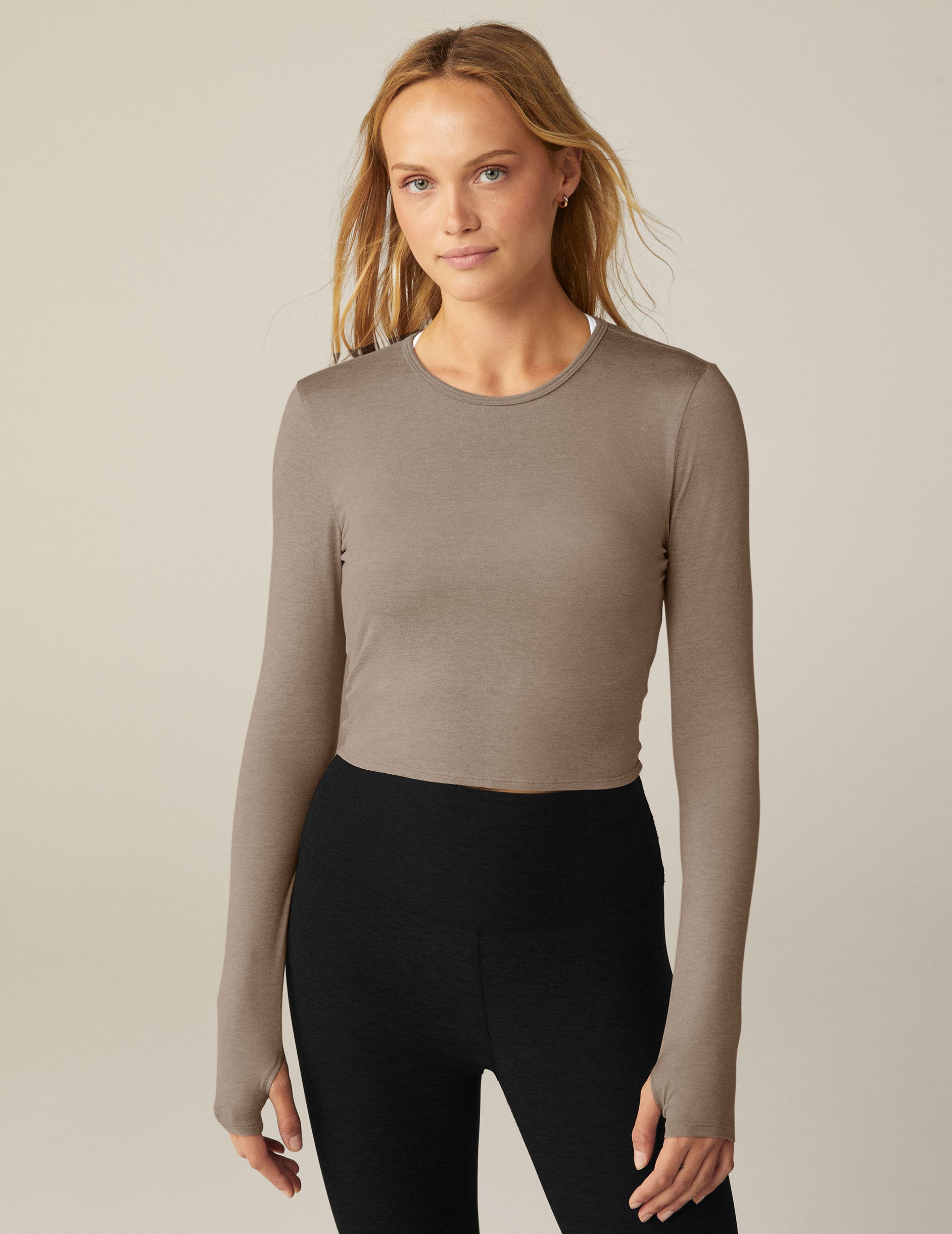 brown open back cropped pullover