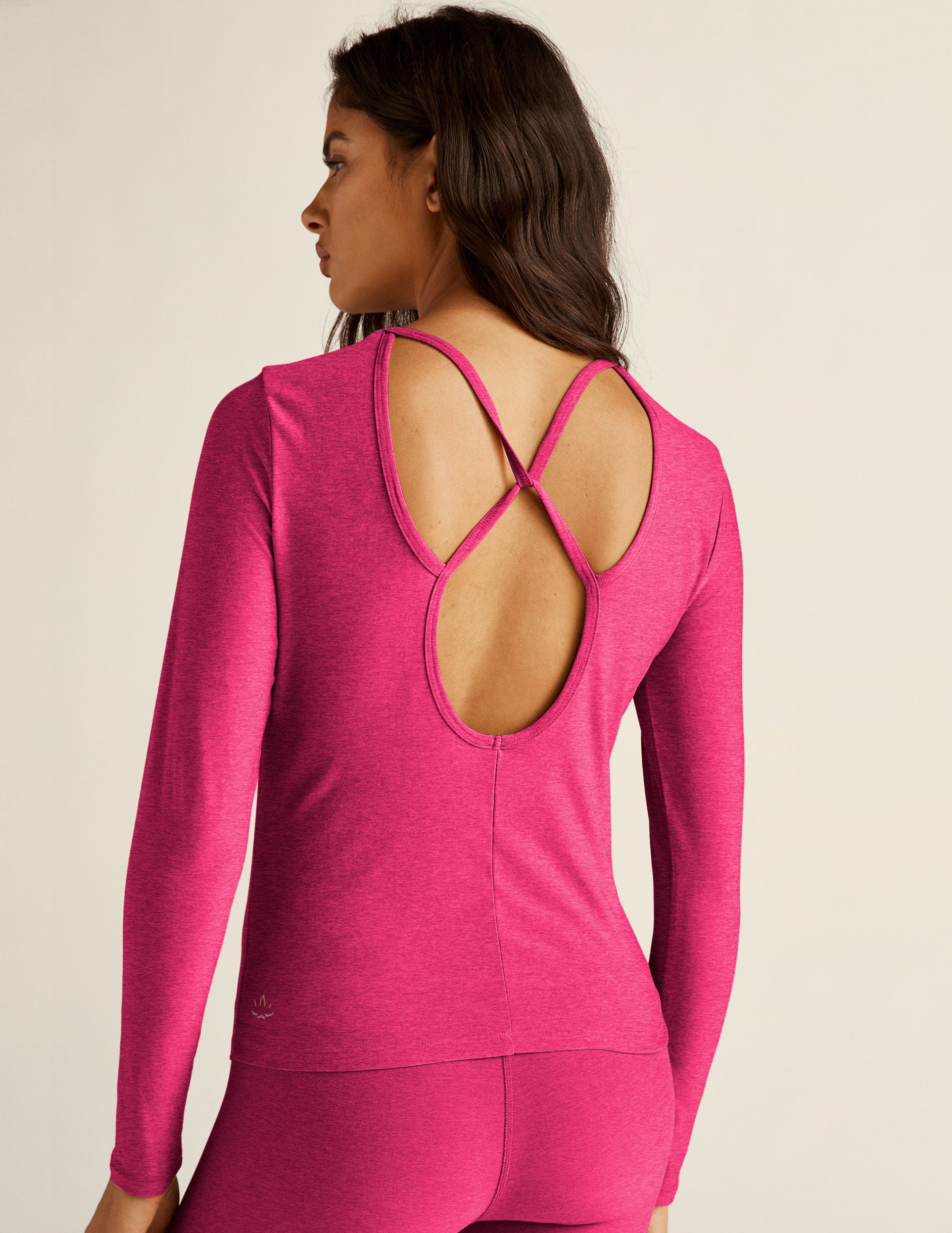 red long sleeve top with Open back with twisted strap detail