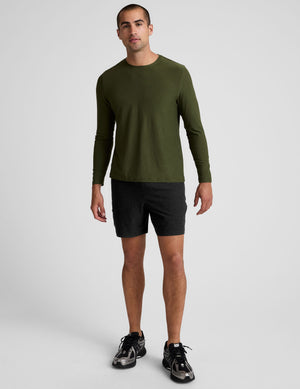 green long sleeve crew neck men's top. 