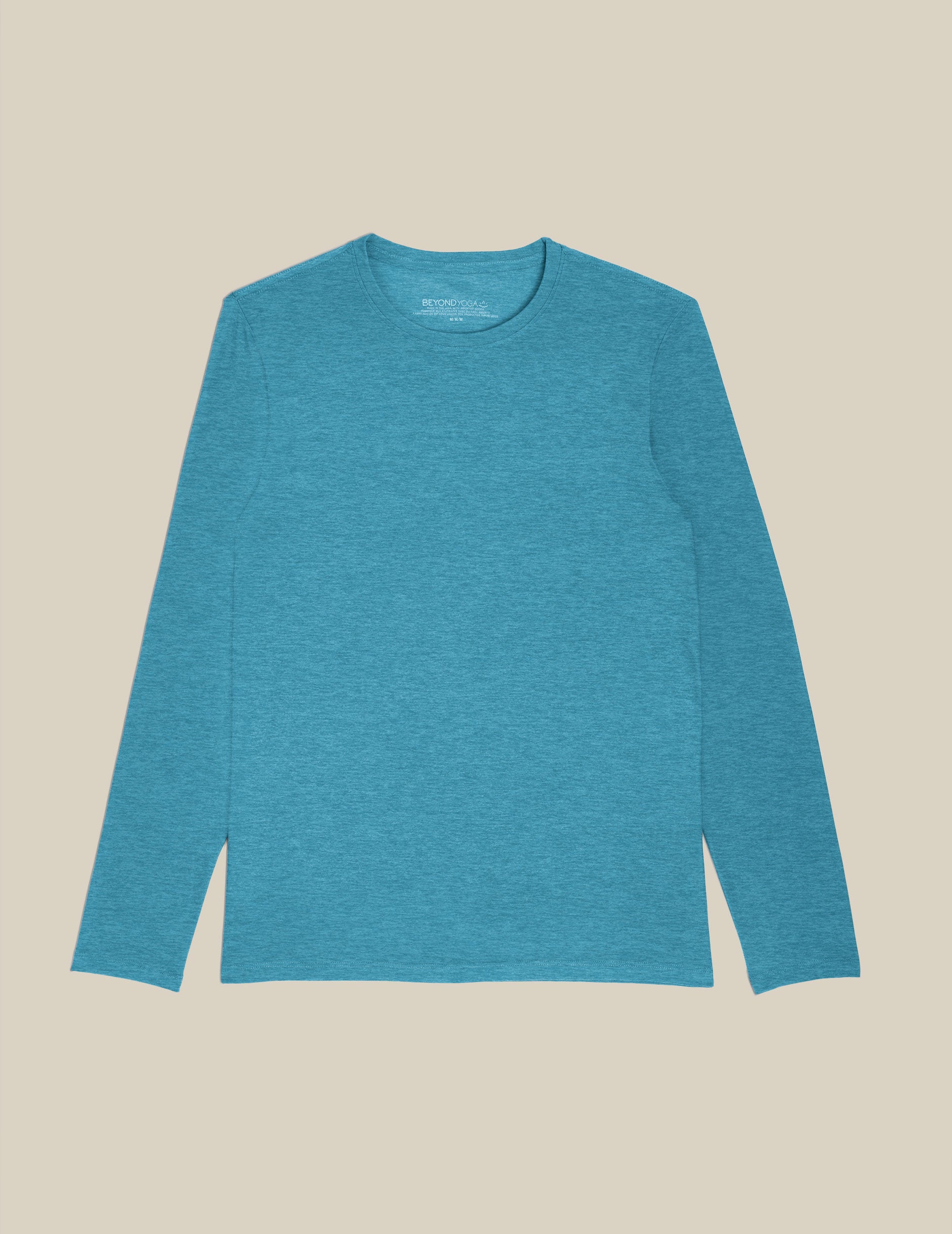 blue long sleeve men's crew neck top. 