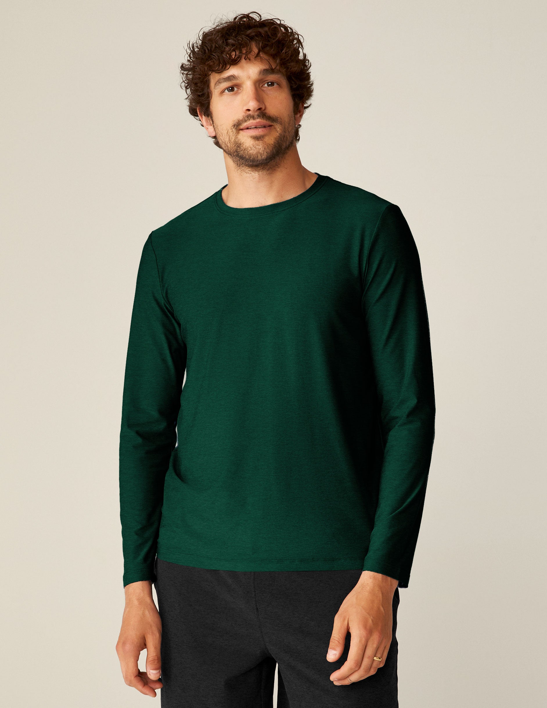 green mens crew neck long sleeve top. 