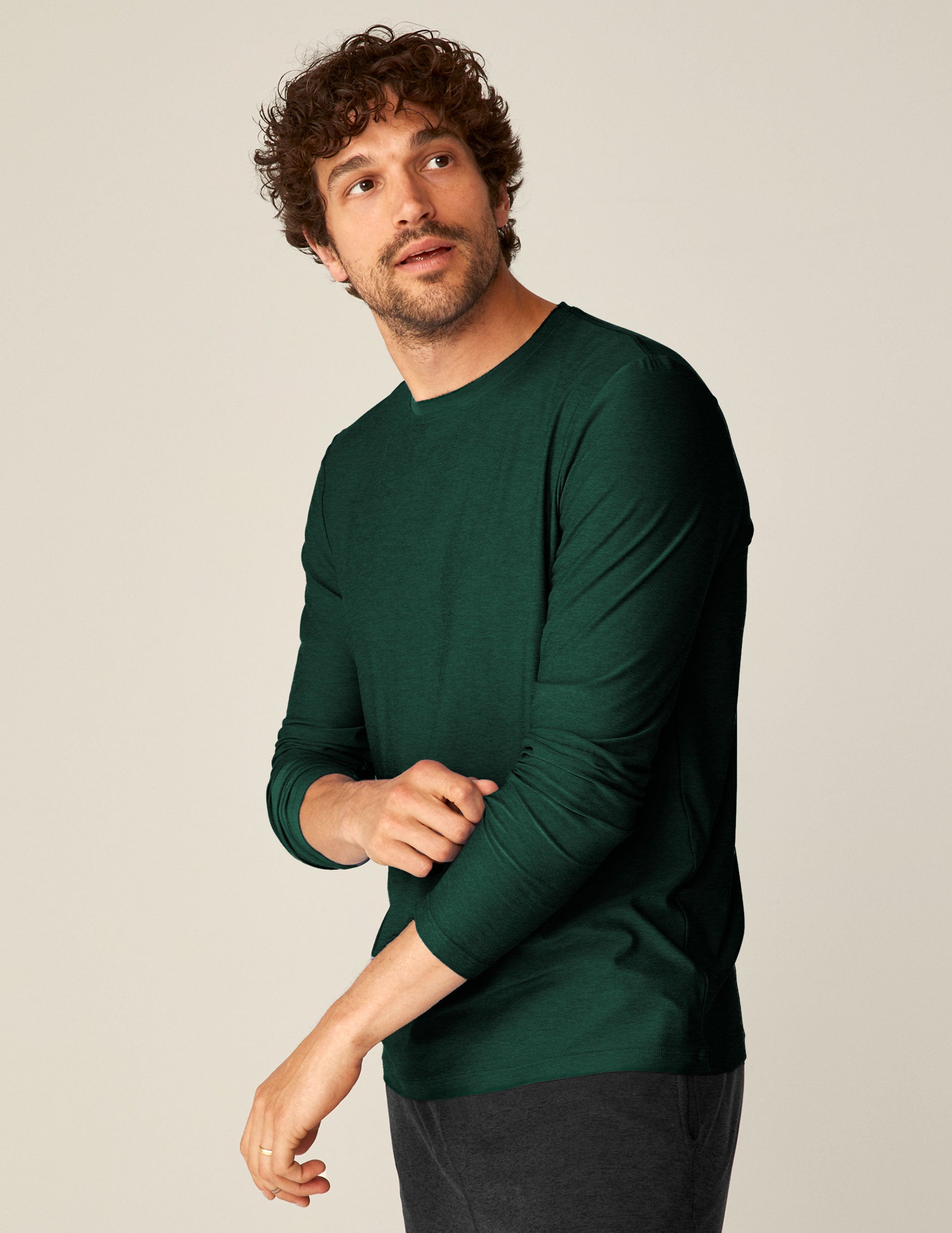 green mens crew neck long sleeve top. 