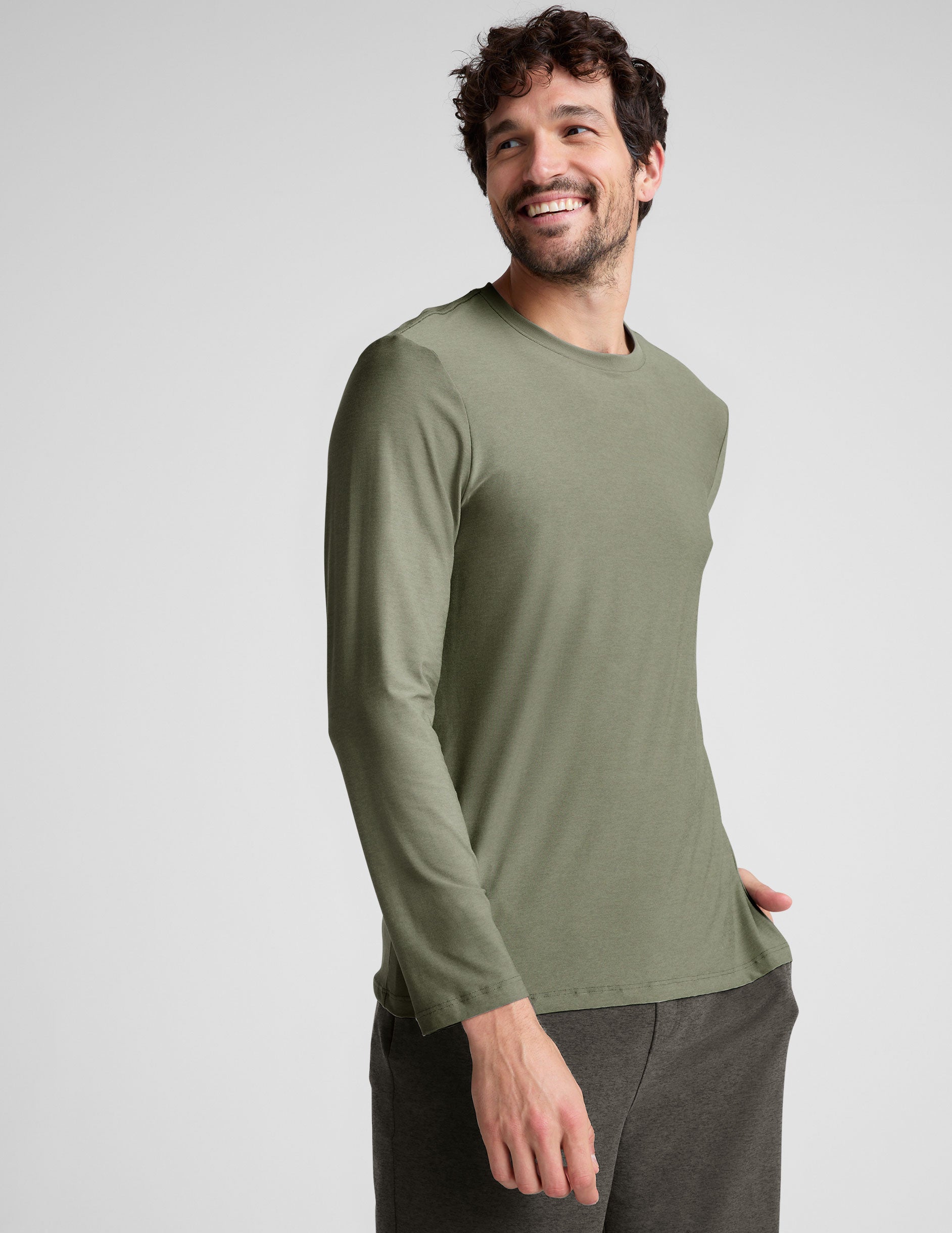 green men's long sleeve crew neck top. 