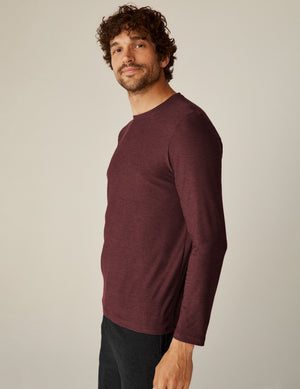 red long sleeve scoop neck mens top. 