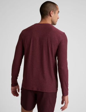red long sleeve crew neck men's top. 