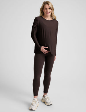 brown long sleeve crew neck maternity top. 