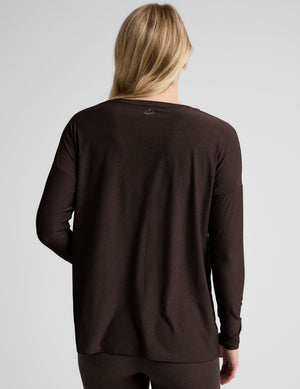 brown long sleeve crew neck maternity top. 