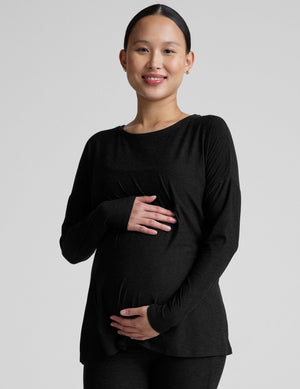 black maternity dress shirt Black Maternity Button Down Oversized Textured Shirt