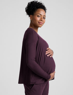 maternity dress shirt Taupe Long Sleeve Oversized Satin Maternity Shirt PinkBlush