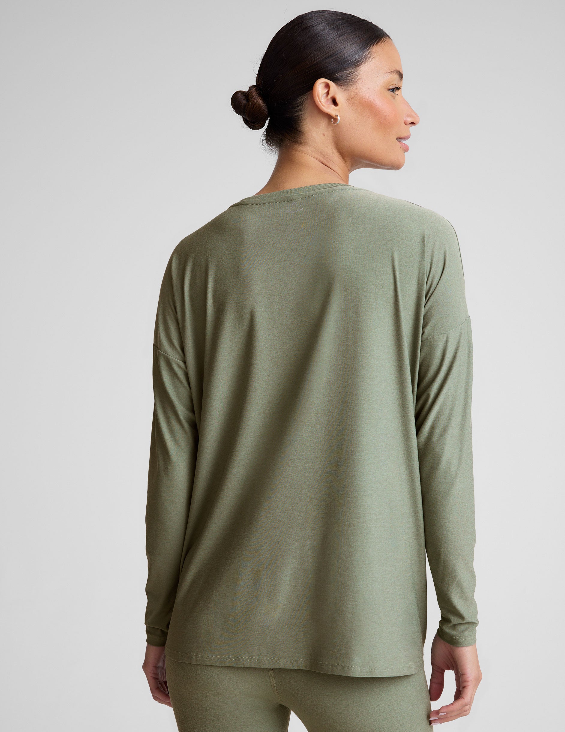 green long sleeve long length maternity top. 