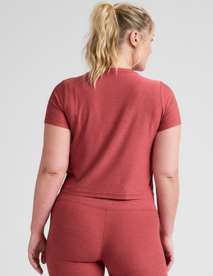 red relaxed fit scoop neck cropped t-shirt. 