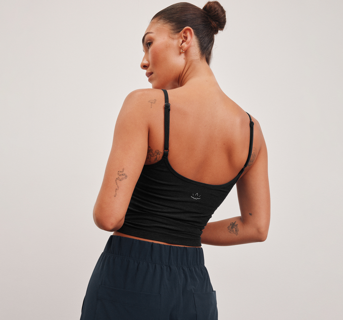 black waist length tank top. 