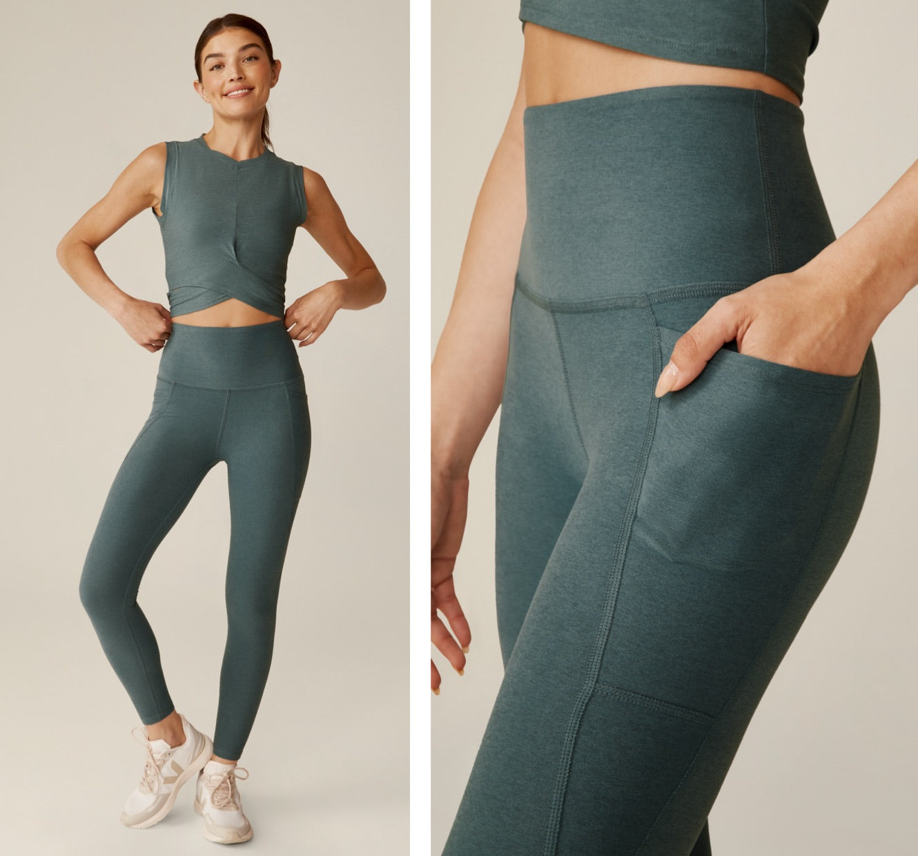 Women's Racerback Built-in Bra Side Pocket 2-Piece Mini Yoga Slip