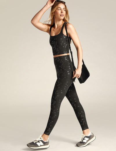 black silver star printed square neck cropped tank. 