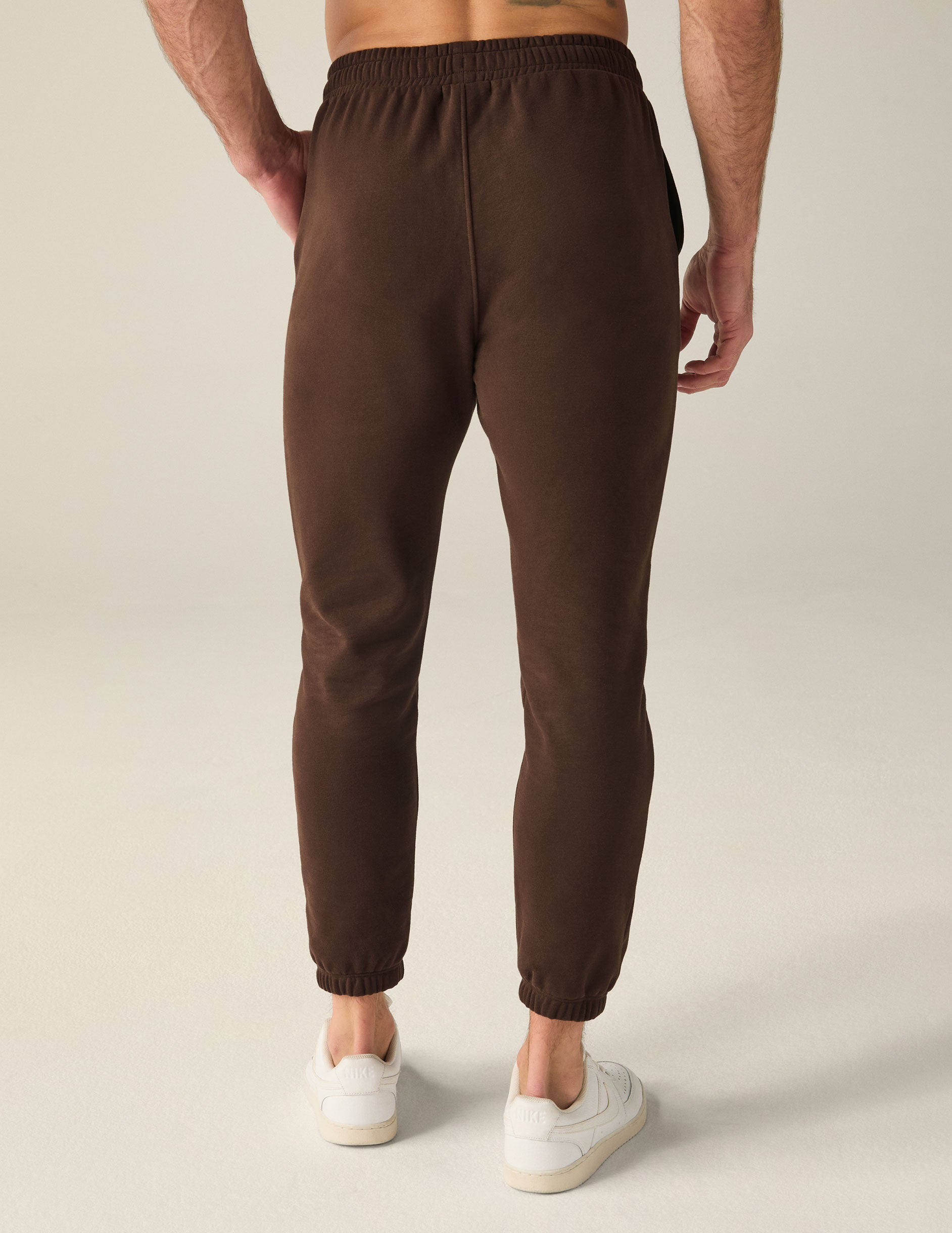 brown mens jogger sweatpant with pockets. 