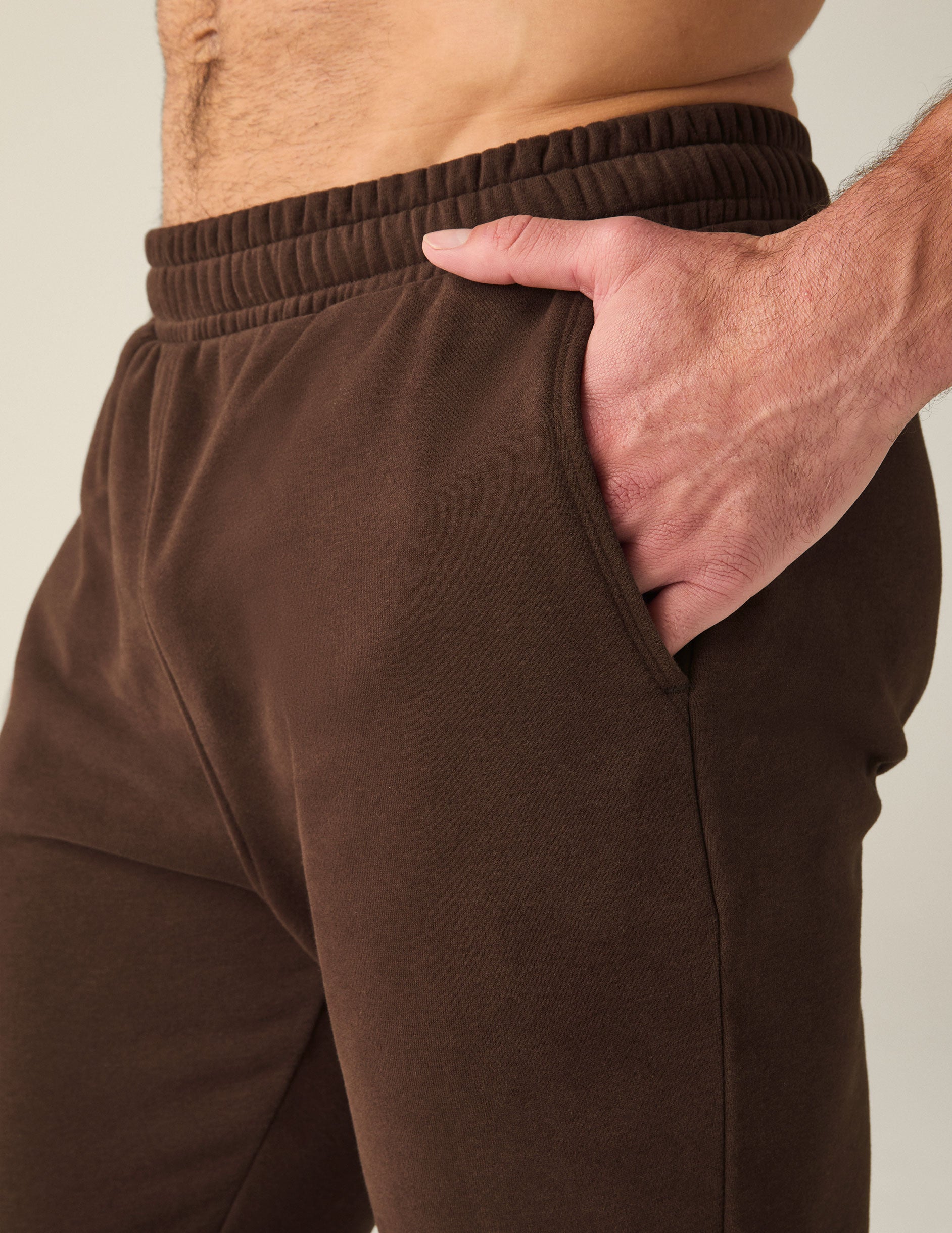 brown mens jogger sweatpant with pockets. 