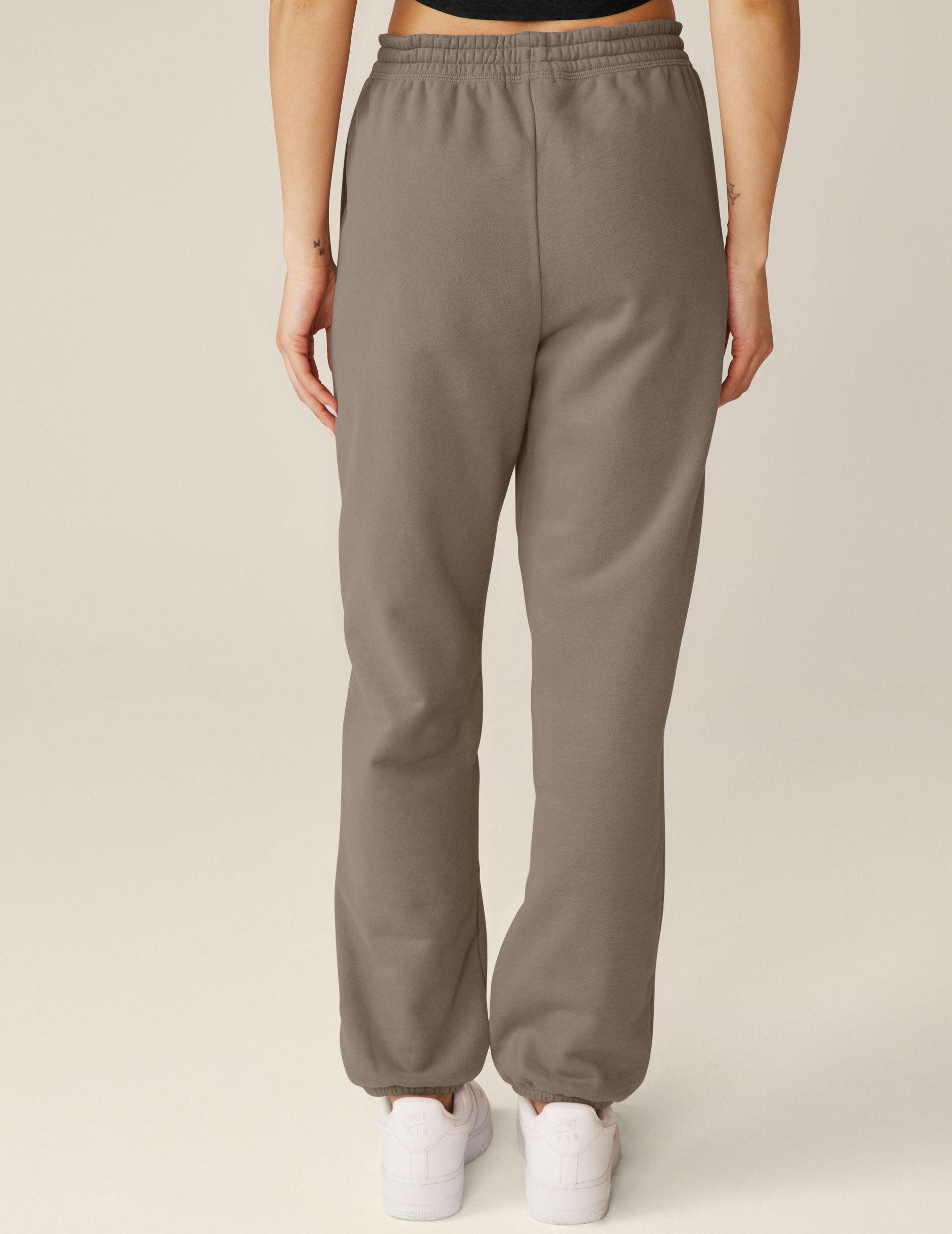 brown jogger pants with a drawstring on internal waistband