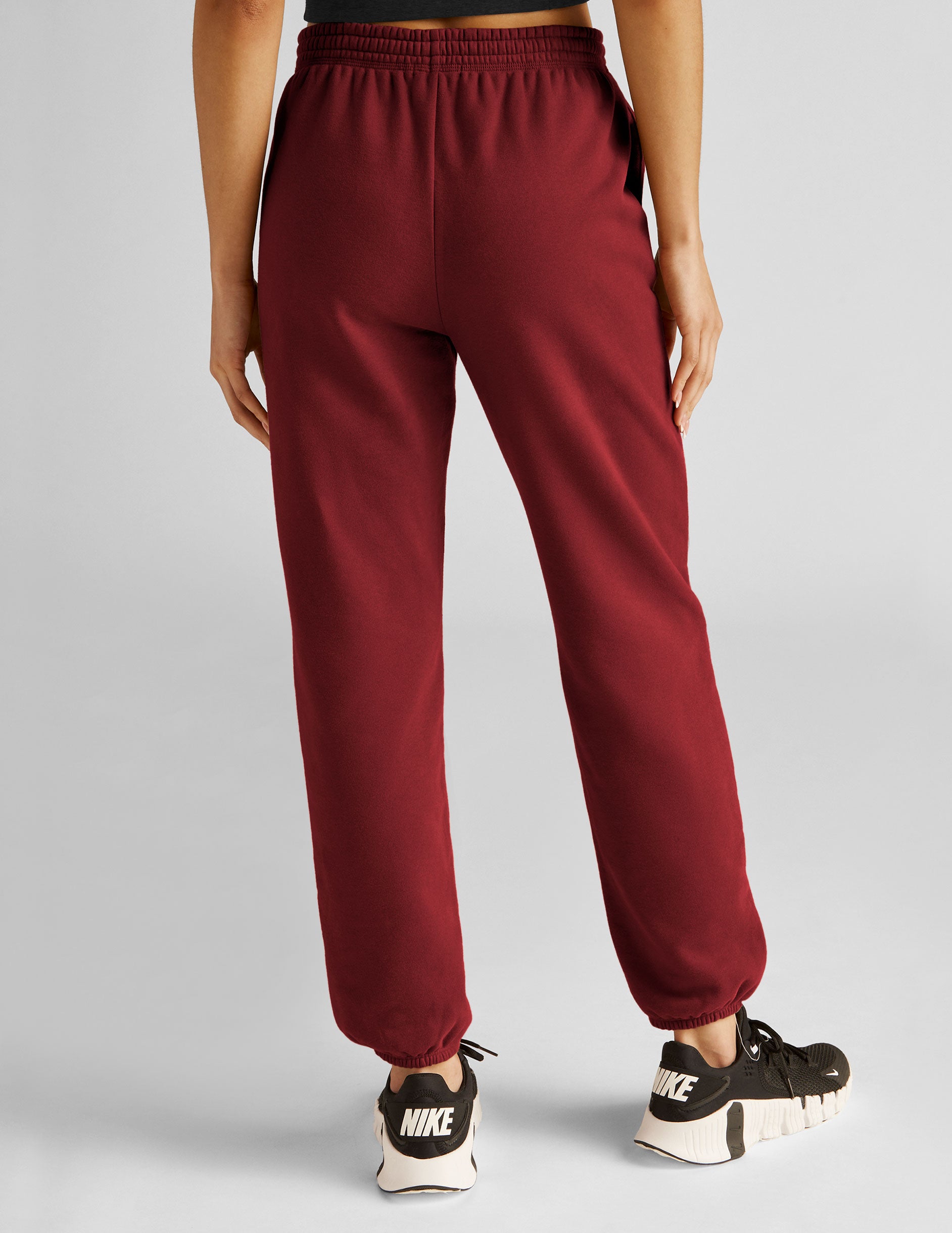 red fleece jogger sweatpants. 