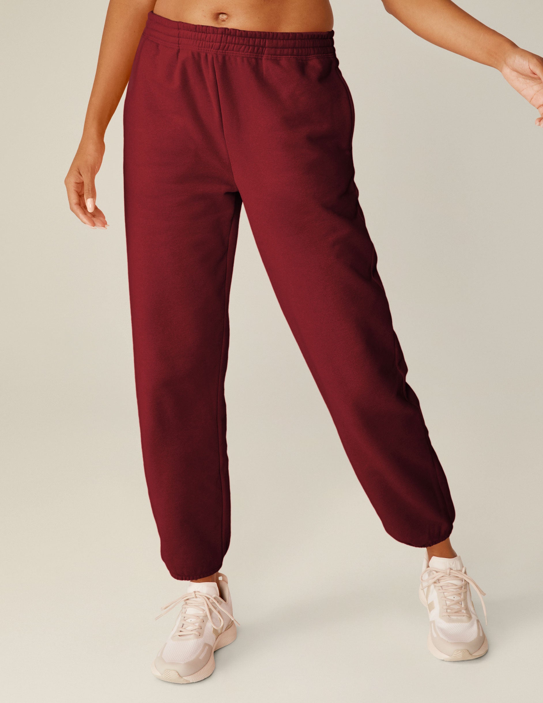 red fleece jogger sweatpants. 