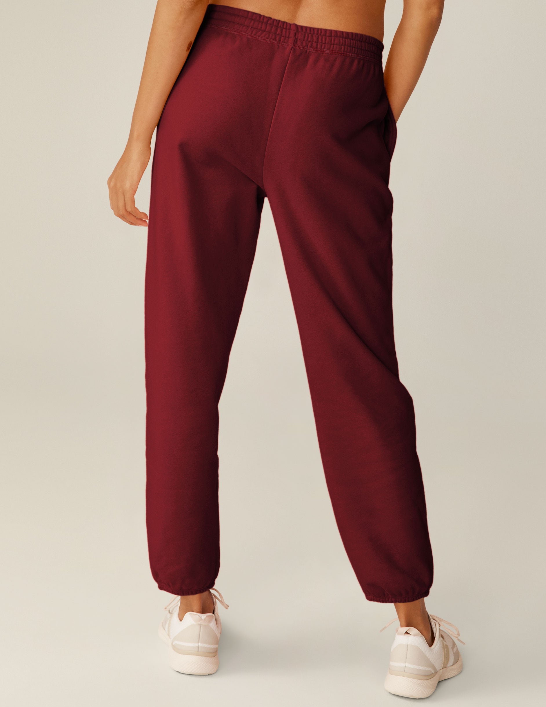 red fleece jogger sweatpants. 