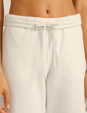 Cream On the Go Jogger showing the gathered elastic waistband and matching drawstring ties.