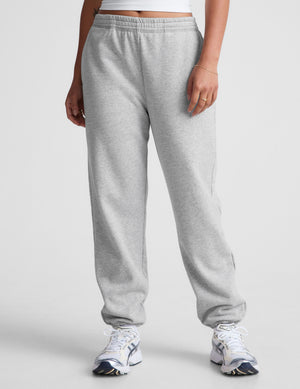 gray midi fleece joggers with pockets. 