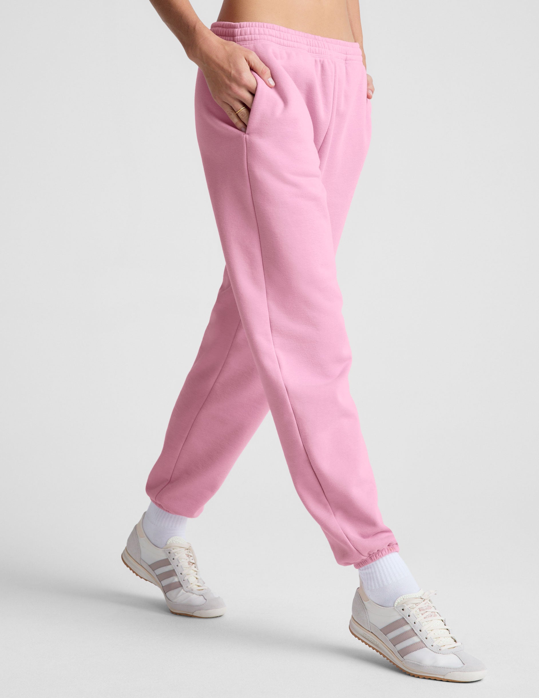 pink jogger pants. 