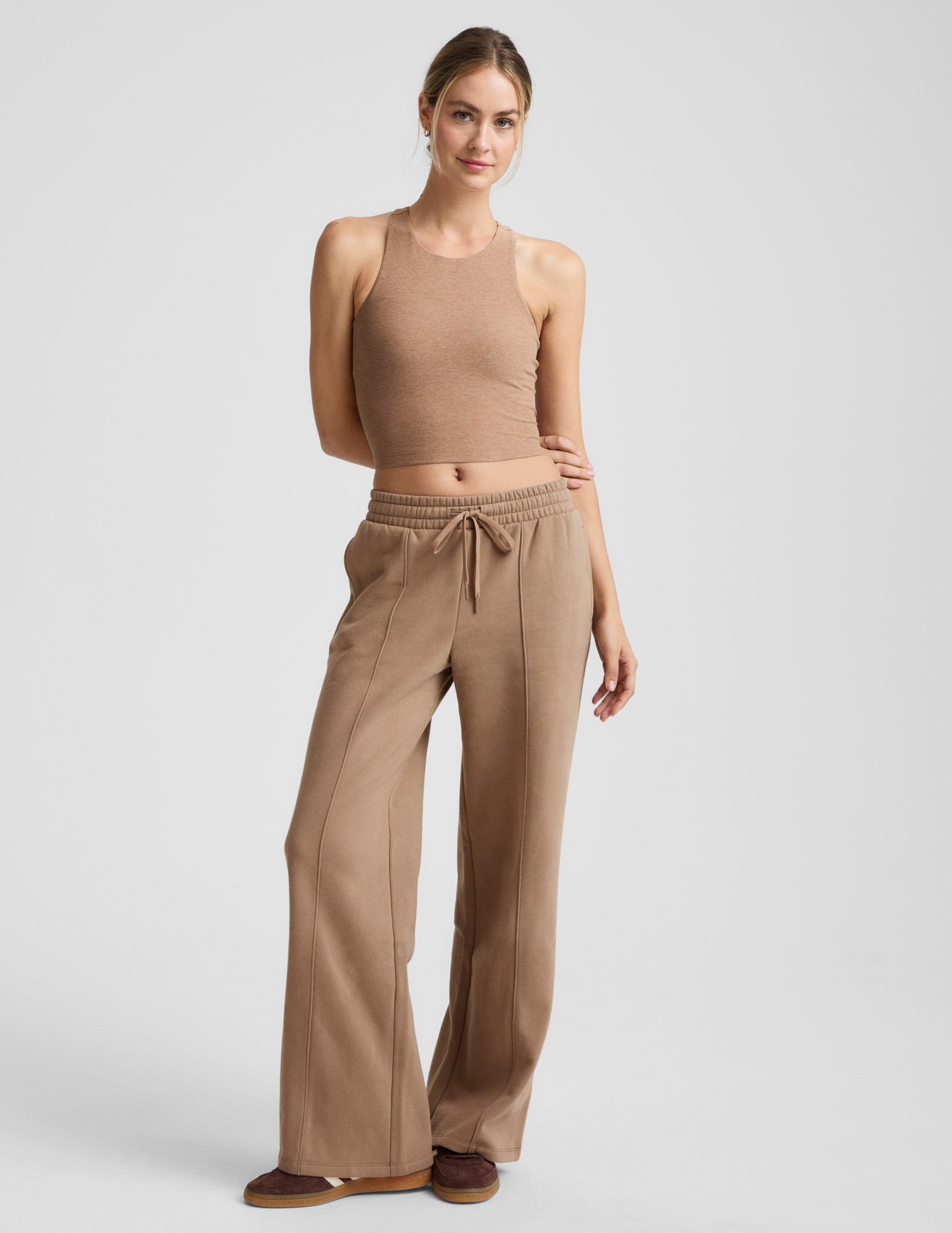 Wide Leg LuxeFleece Pintuck Pants - Desert Sand | Beyond Yoga