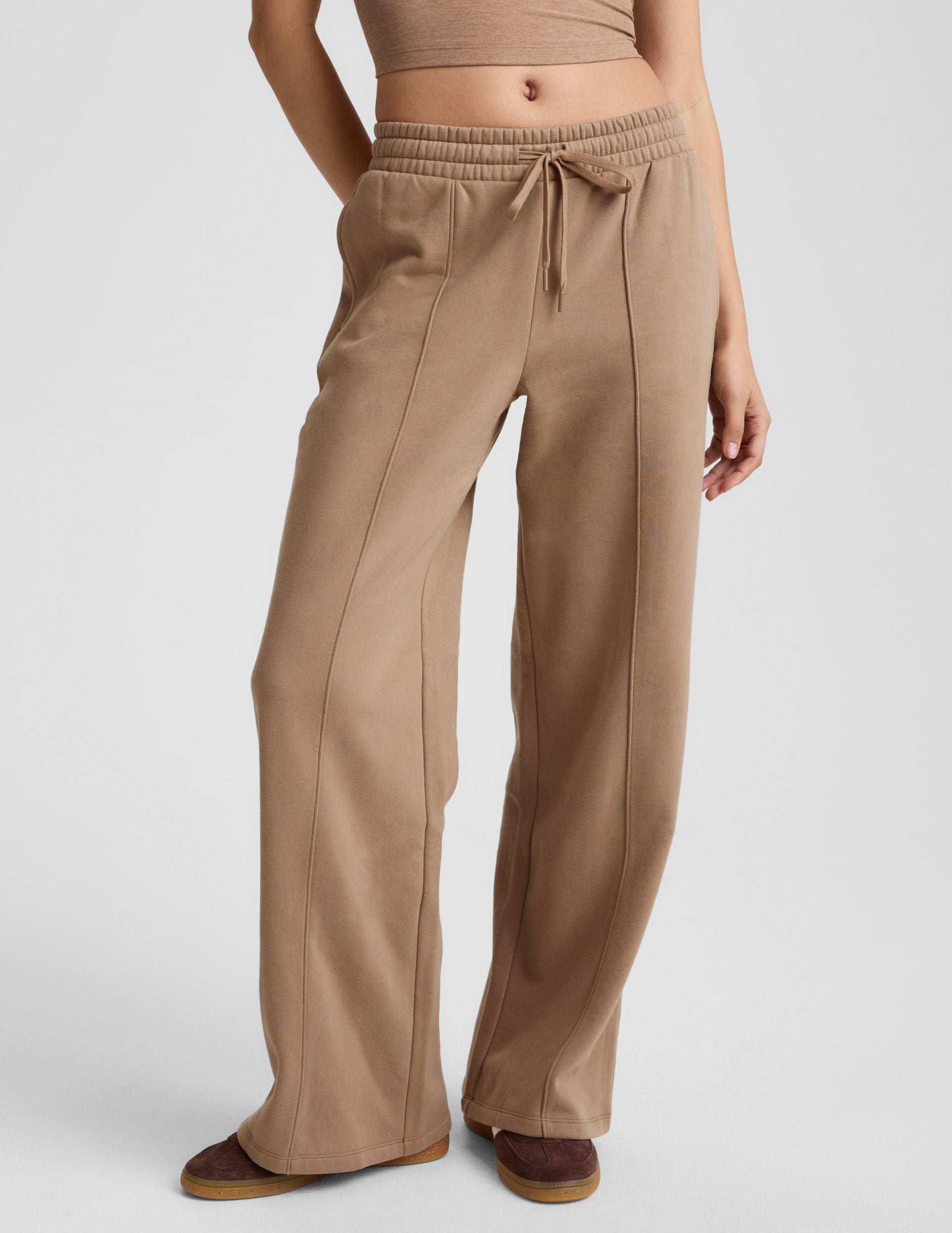 Wide Leg LuxeFleece Pintuck Pants - Desert Sand | Beyond Yoga