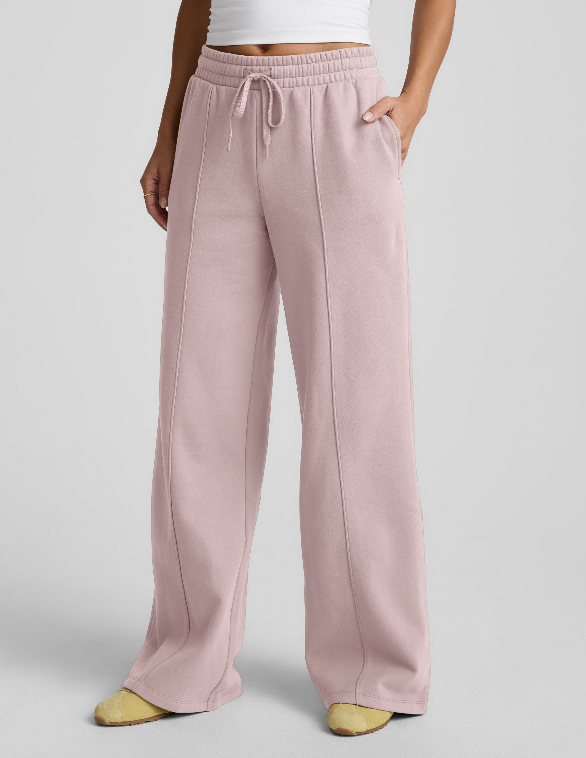 Wide Leg Pintuck LuxeFleece Pants - Pale Pink | Beyond Yoga