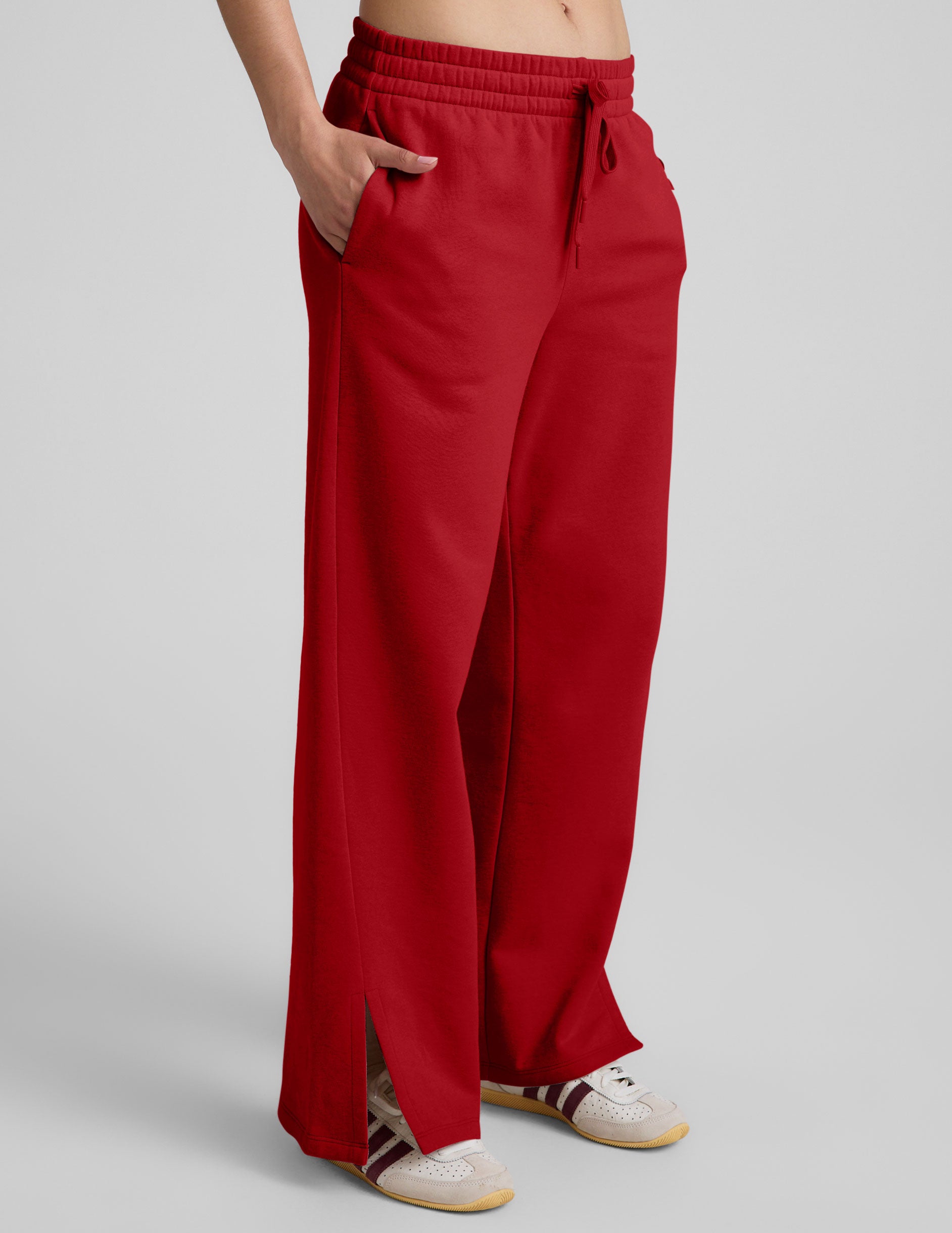 Wide Leg Slit LuxeFleece Sweat Pants - Holly Red | Beyond Yoga