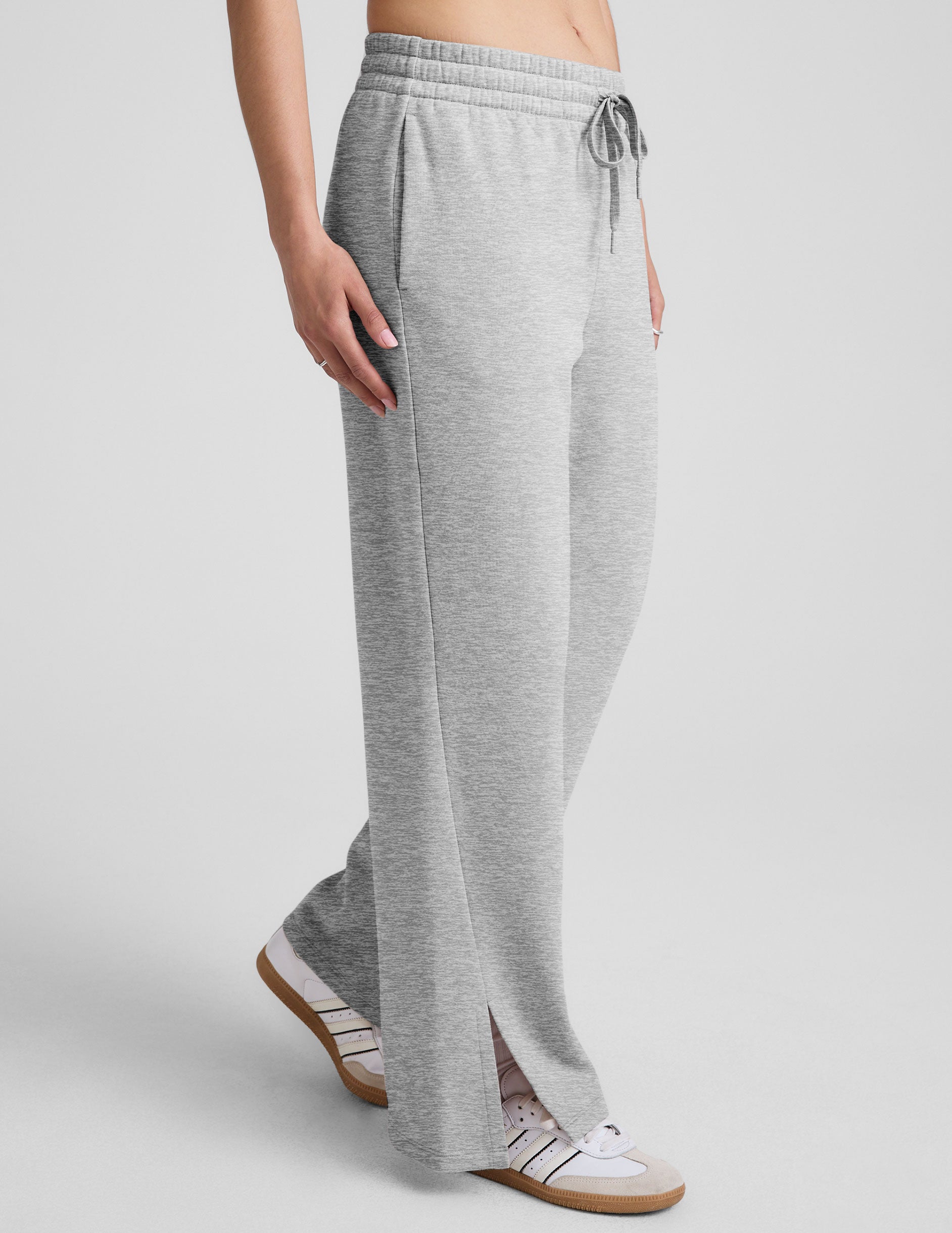Wide Leg Side Slit LuxeFleece Pant - Light Heather Gray | Beyond Yoga